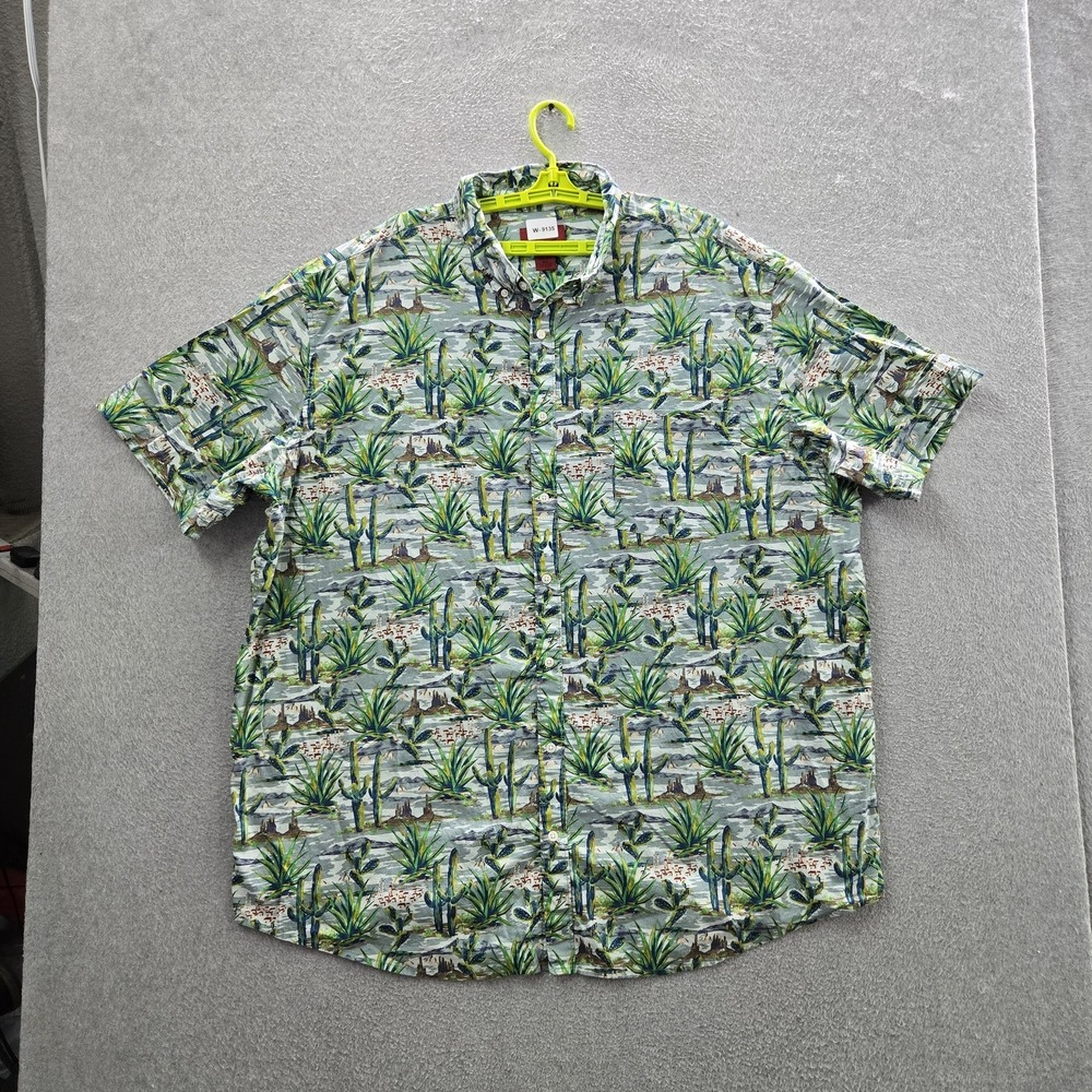 The Foundry Supply Co Men Button Up Shirt 3XLT Green Floral Hawaiian Shirt